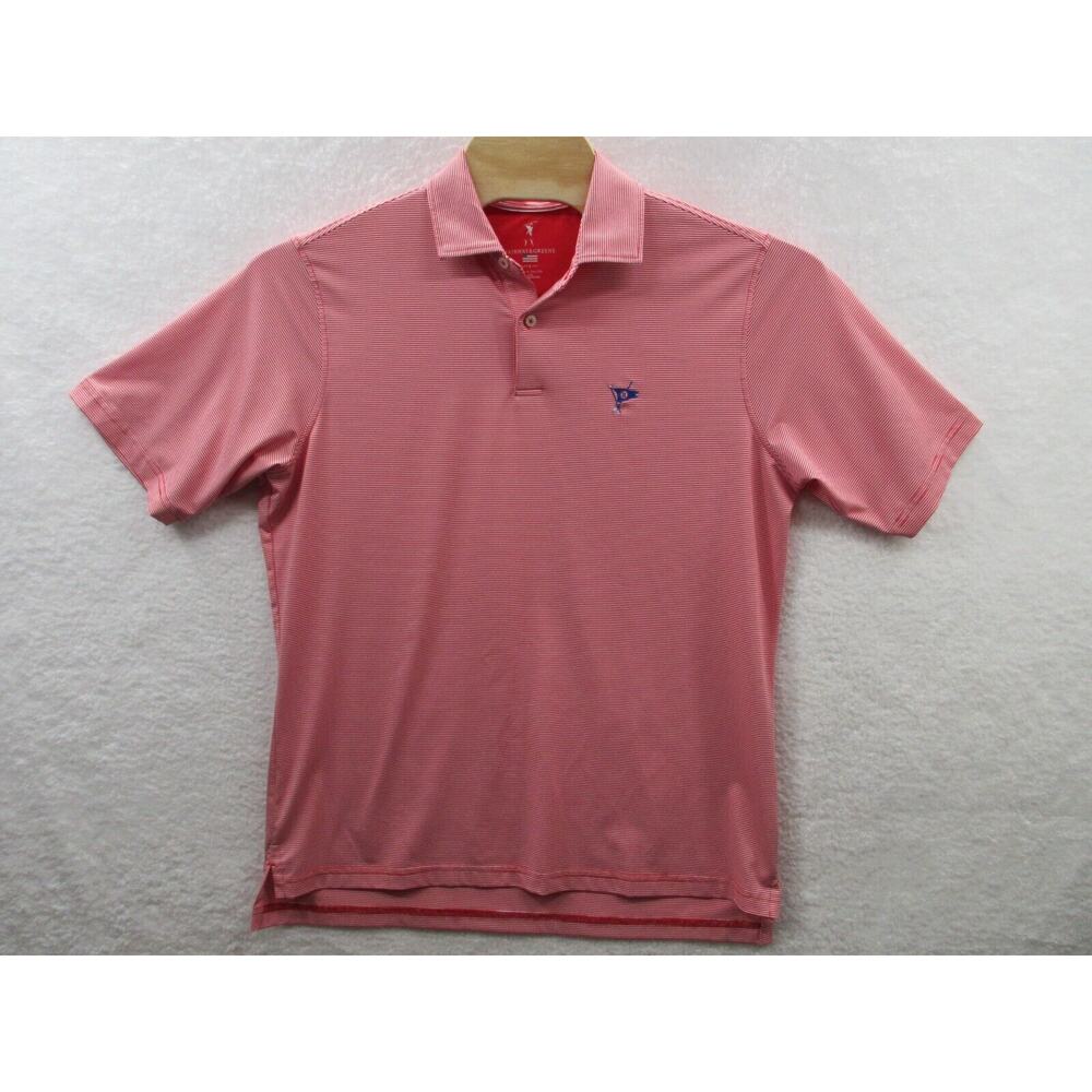 Fairway & Greene Polo Men Large Red Striped Short Sleeve Golf Shirt w/ Flag Logo